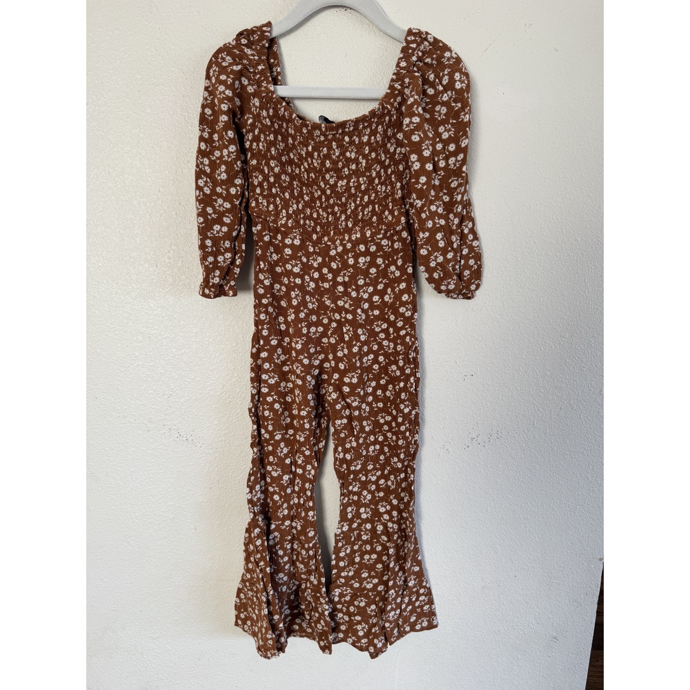 Pink Lily Kids Girls Brown Floral Jumpsuit Size 5/6